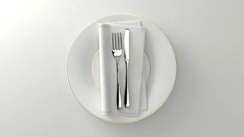 Clean design flatware plate and table. 3D rendering. Stock Illustration