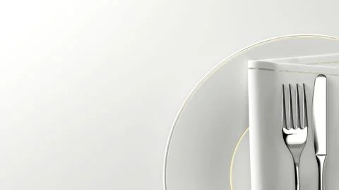 Clean design flatware plate and table with empty space. 3D rendering. Stock Illustration