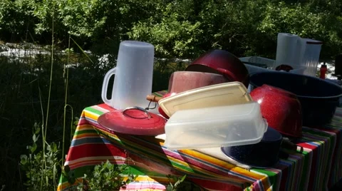 Clean Dishes Camping 4k Stock Footage 40466199