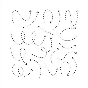 Clean dot arrows style doodle set hand drawn. Curve Dotted line, preliminary Stock Illustration