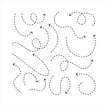 Clean dot arrows style doodle set hand drawn. Curve Dotted line, preliminary Stock Illustration