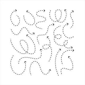 Clean dot arrows style doodle set hand drawn. Curve Dotted line, preliminary Stock Illustration