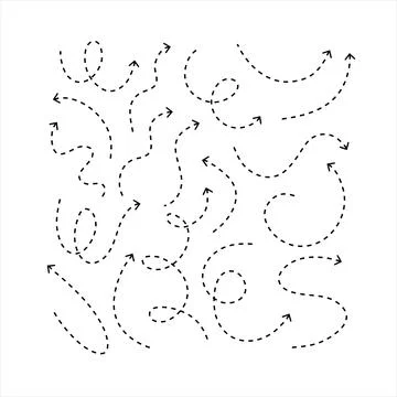 Clean dot arrows style doodle set hand drawn. Curve Dotted line, preliminary Stock Illustration
