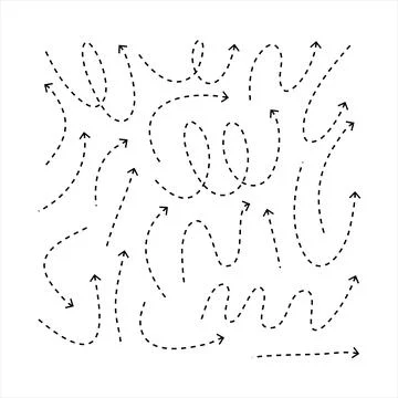 Clean dot arrows style doodle set hand drawn. Curve Dotted line, preliminary Stock Illustration