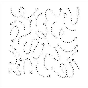 Clean dot arrows style doodle set hand drawn. Curve Dotted line, preliminary Stock Illustration