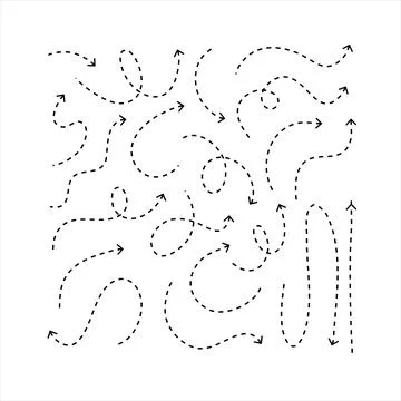 Clean dot arrows style doodle set hand drawn. Curve Dotted line, preliminary Stock Illustration