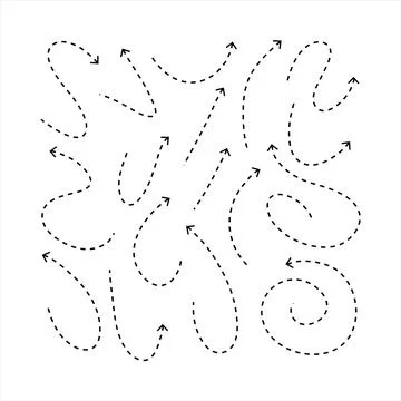 Clean dot arrows style doodle set hand drawn. Curve Dotted line, preliminary Stock Illustration
