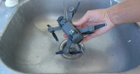 Clean drone in sink under water. Stock Footage 217850915