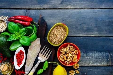 Clean eating cooking ingredients Stock Photos