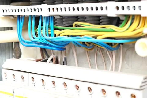 This is a clean electrical shield with the correct wiring of the new wires in Foto stock