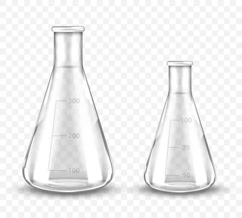 Clean empty laboratory glassware on transparent background. Vector realistic Stock Illustration