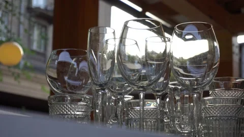Clean empty pots in the bar Stock Footage 139504897