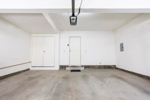 Clean Empty Two Car Garage Stock Photos