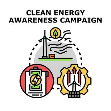 Clean energy awareness campaign developing renewable power solutions Stock-Illustration