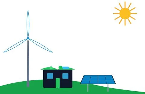 Clean energy concept with wind and solar power on transparent background Stock Illustration