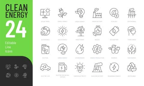 Clean Energy Editable Icons set. Stock Illustration