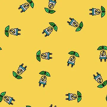 Clean energy electric vector seamless pattern Illustrazione stock