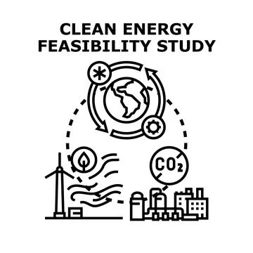 Clean energy feasibility study global emissions concept Stock Illustration