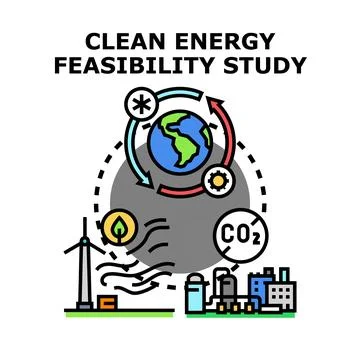 Clean energy feasibility study global emissions concept Stock Illustration