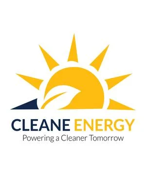 Clean energy featuring a yellow sun with a white leaf silhouette, dark blue. Stock Illustration