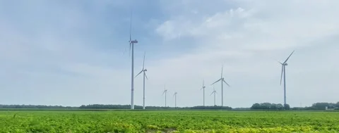 Clean Energy Generation: Wind Turbines Environmental Sustainability Rural Fields Stock Footage 280902835