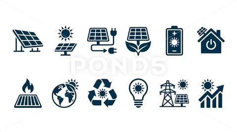 Clean Energy Icons Set  Solar Power Technology Collection transparent backgr PSD Template