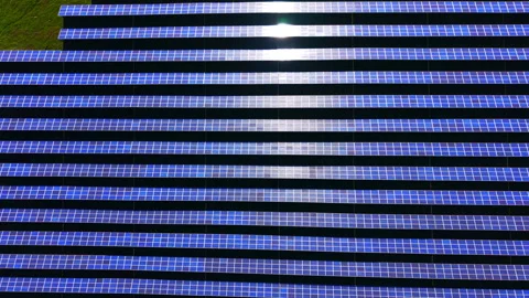 Clean energy solar panels array under bright sunlight, Bulgaria Stock Footage 336343624