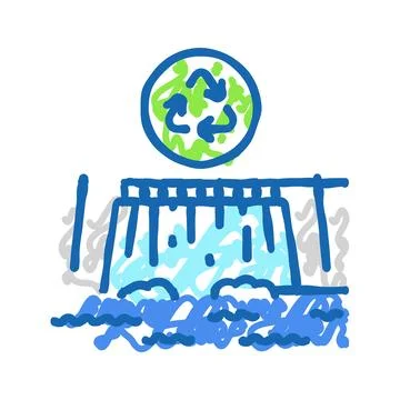 Clean energy source hydroelectric power icon doodle illustration Ilustración de archivo