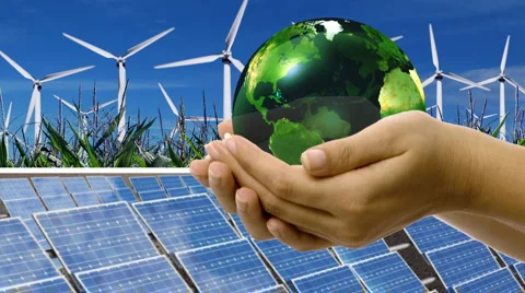 Clean Energy Sources Making a Green Earth in Hands Stock Footage
