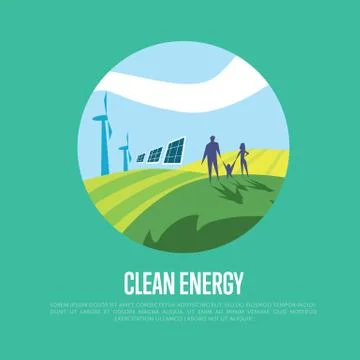 Clean energy. Sun and wind power generation Ilustração Stock