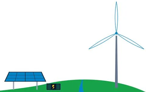 Clean energy system generating sustainable power with battery storage Stock Illustration
