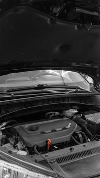 Clean engine and engine compartment of a modern car after a car wash. car w.. 写真素材