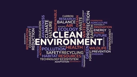 Clean Environment Animated Word Cloud Featuring Key Concepts for Sustainabi.. Vídeo Stock 344541533