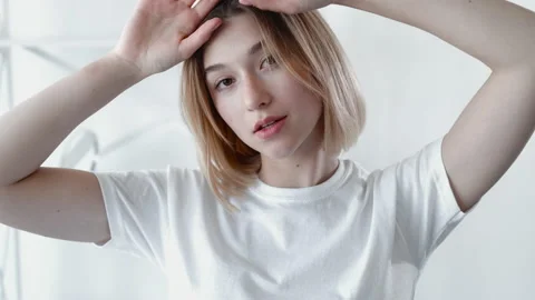 Clean face model morning freshness relaxed girl Stock Footage 157524831