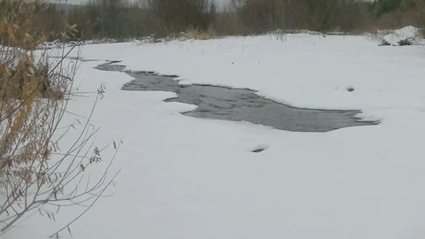 Clean fast river in winter Stock Footage 123747742