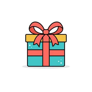 A clean flat illustration of a blue yellow gift box, soft pastel background.. Stock Illustration