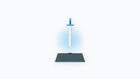 A clean flat vector illustration depicting a silver and blue enchanted swor.. Stock-Footage 346202320