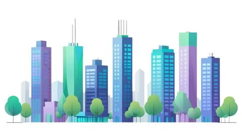 A clean flat vector illustration showcasing a minimal geometric cityscape. 스톡 일러스트
