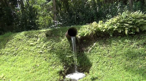 Clean forest water flowing from pipe slow zoom Stock Footage 36246324