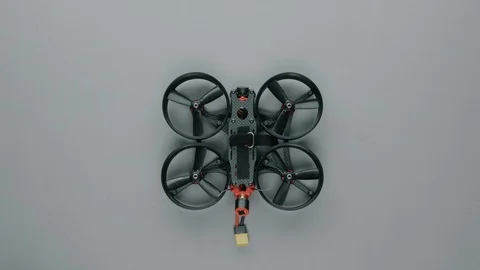 Clean FPV Drone Workbench. Small 3 Inch Quad with Props Protection. Stock Footage 112919480