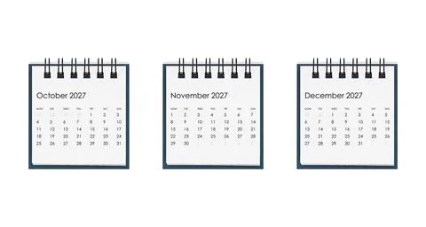 Clean front view of three square desk calendars with black spiral binding. Di Foto stock