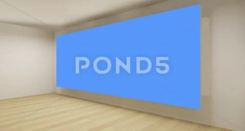 Clean gallery with blue chroma key backdrop, 3d art Stock Illustration