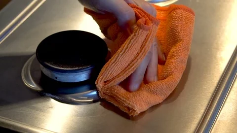 Clean gas stove Stock Footage 81209648