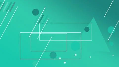 Clean geometric UI frames with floating dots and lines sit on a teal gradie.. Stock Illustration