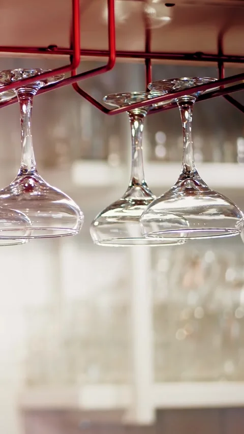 Clean glasses at the bar. close-up. different types of glasses for drinks and Stock Footage 322622594