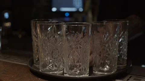 Clean glasses on counter Stock Footage 139782766