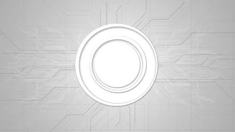 Clean gray technology background white circular platform, circuit traces, grid Stock Footage 334121679