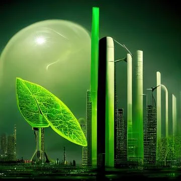 Clean green solar technologies to combat climate change with renewable energy Illustrazione stock