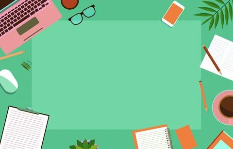 Clean Green Work Desk with Copy Space in the Middle Stock Illustration