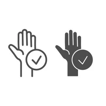 Clean hand and button checked line and solid icon, Hygiene routine concept Stock Illustration
